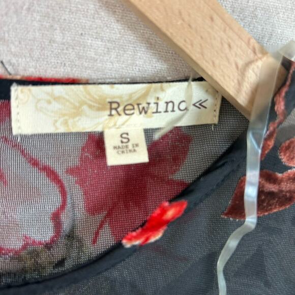 Rewind Womens Y2K Velvet Burnout Top Size S Dark Floral Whimsigoth Fairy Vampy - Picture 7 of 13